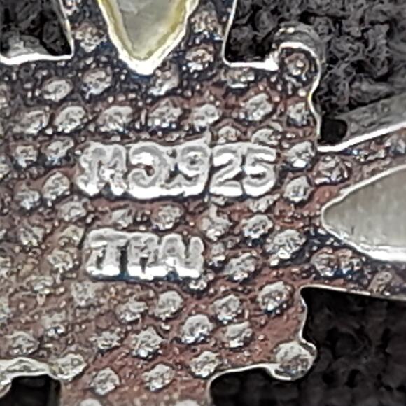 Mother of Pearl Cross Necklace, 925 Sterling Silver, Marcasite Center, 18", Thai - Picture 5 of 9